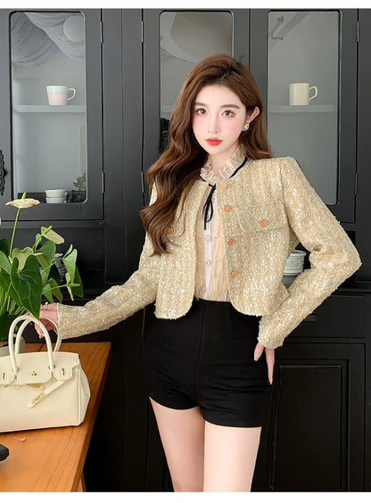 Classic Style Fashionable Girl Long Sleeve Chunky Short Sequins