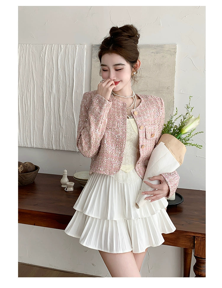 Classic Style Fashionable Girl Long Sleeve Chunky Short Sequins