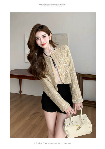 Classic Style Fashionable Girl Long Sleeve Chunky Short Sequins