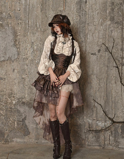 Original Asymmetric Pu Halloween Strapped and Trailing Skirt