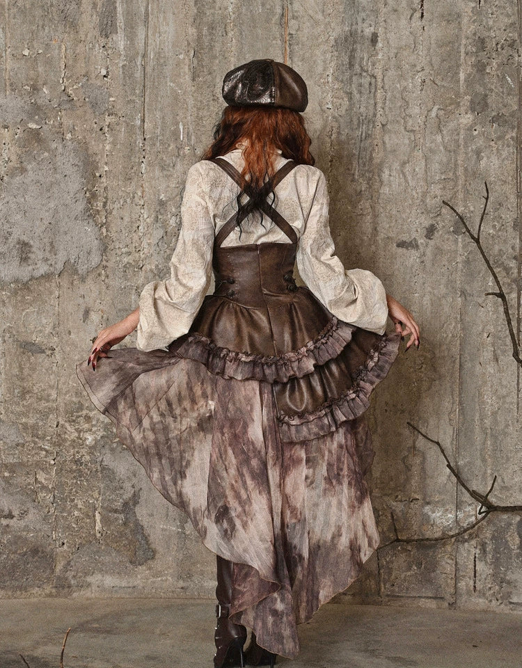 Original Asymmetric Pu Halloween Strapped and Trailing Skirt