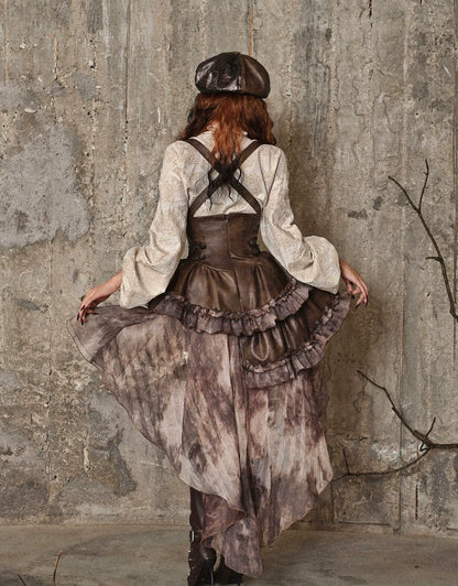 Original Asymmetric Pu Halloween Strapped and Trailing Skirt