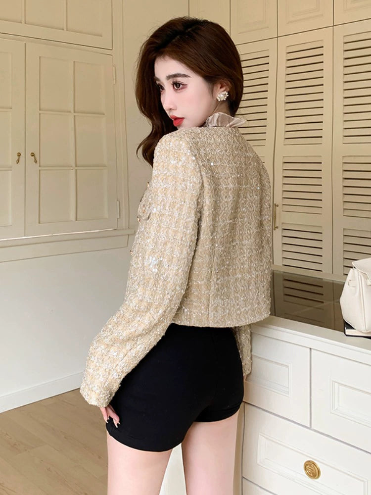 Classic Style Fashionable Girl Long Sleeve Chunky Short Sequins