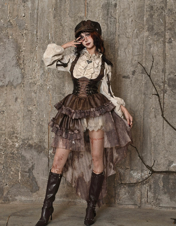 Original Asymmetric Pu Halloween Strapped and Trailing Skirt