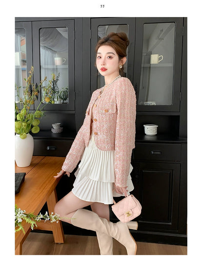 Classic Style Fashionable Girl Long Sleeve Chunky Short Sequins