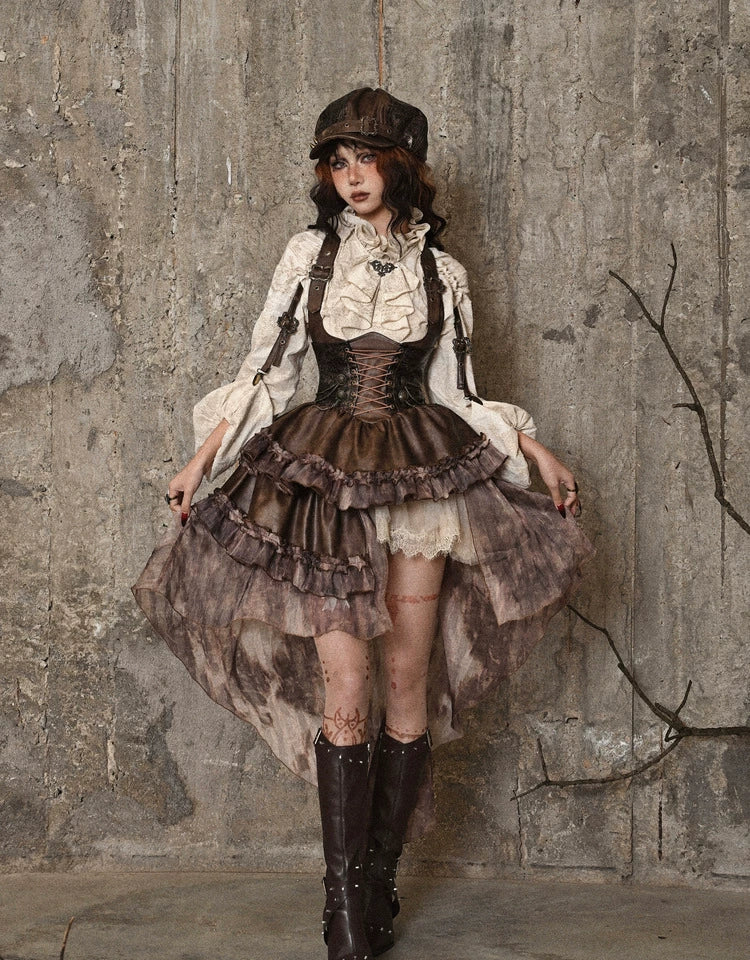 Original Asymmetric Pu Halloween Strapped and Trailing Skirt