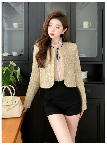 Classic Style Fashionable Girl Long Sleeve Chunky Short Sequins