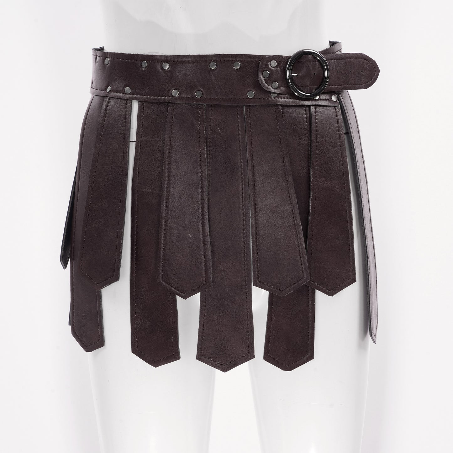 Mens Roman Patent Leather Skirts Medieval Warrior Adjustable Rivets Tassel Waist Belt with Buckle Gladiator Kilt Cosplay Bottoms