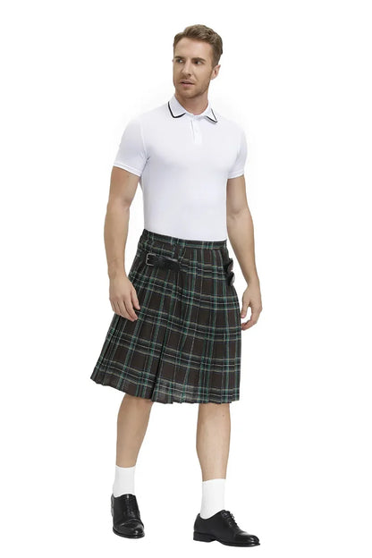 Men Scotland Kilt Traditional Plaid Belt Pleated Bilateral Chain Gothic Punk Hip-hop Avant Garde Scottish Tartan Pants Skirts