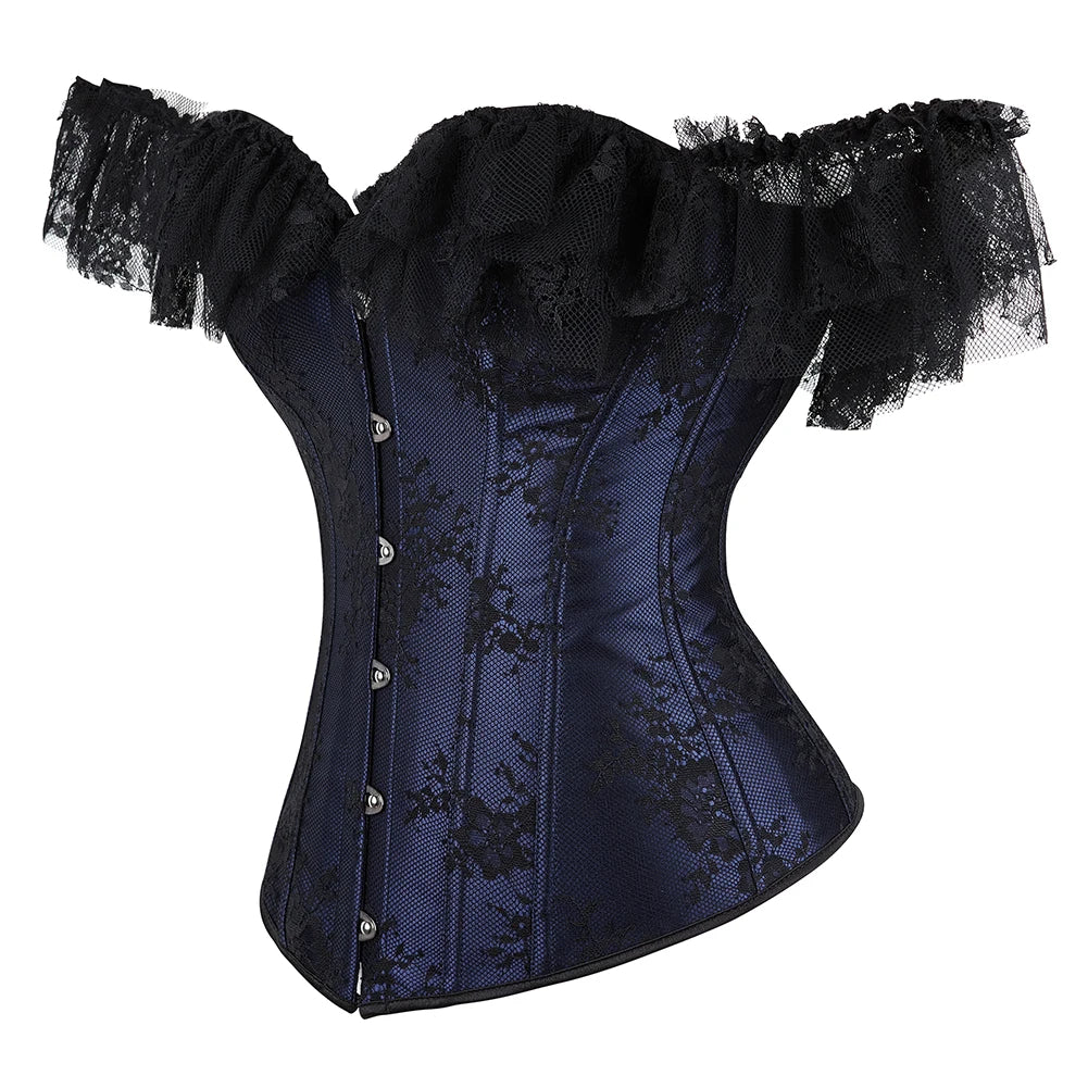 Lace Women Gothic Sexy Floral Overbust Corset,Corgested Bustiers Top Locking Underwear,Waist Corset Set Plus Size S-6XL