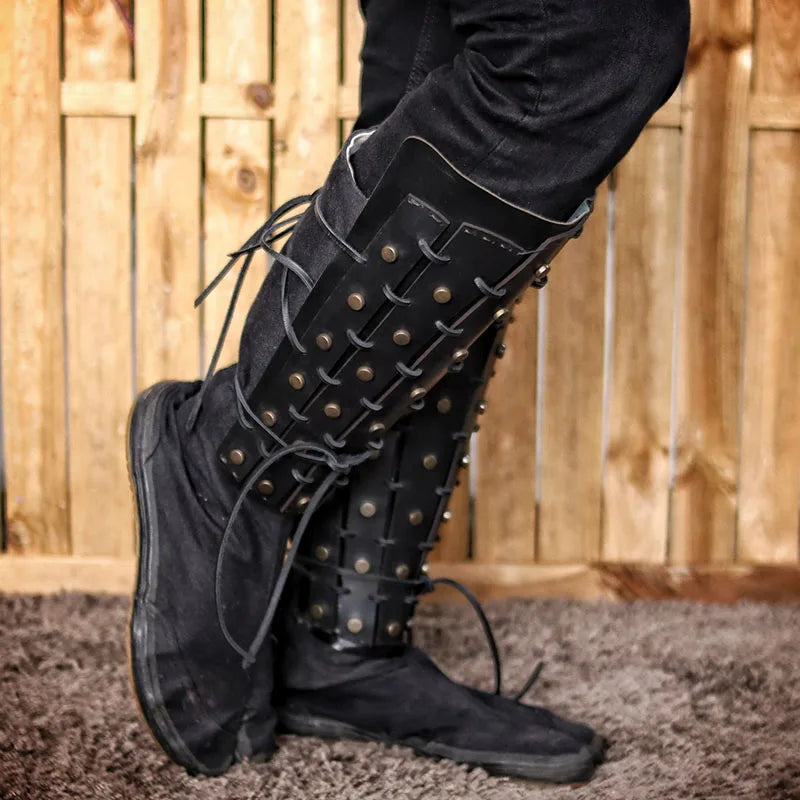 Medieval Steampunk Samurai Knight Pu Leg Armor Greaves Viking Pirate Shin Guard Fantasy Gaiters Boot Shoes Cover Cosplay Prop