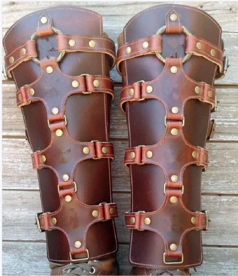 Medieval Renaissance Greaves Boots Shoes Cover Leather Leg Armor Larp Viking Warrior Knight Costume Strap Puttees For Men Women