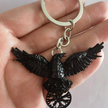 New Exquisite Fashion Retro Gothic Black Viking Amulet Crow Pendant Keychain For Men And Women Jewelry Accessories Wholesale