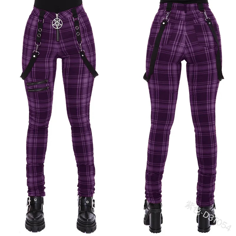 Women Cosplay Plaid Pants High Waist Gothic Punk Pant Medieval Streetwear Costumes Woman Zipper Y2k Long Bottoms Pants Trousers