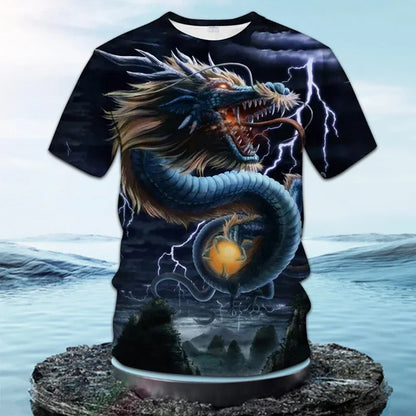 Fashionable and Lnteresting Dragon  Pictures For Men's T-Shirts Trend Digital Printing Casual Round Neck Short Sleeved