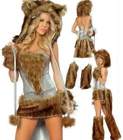 Animal Cosplay Women Furry Wolf Dress Up Suit Cartoon Anime Clothes Halloween Carnival Festival Outfit Party Show Stage Wear