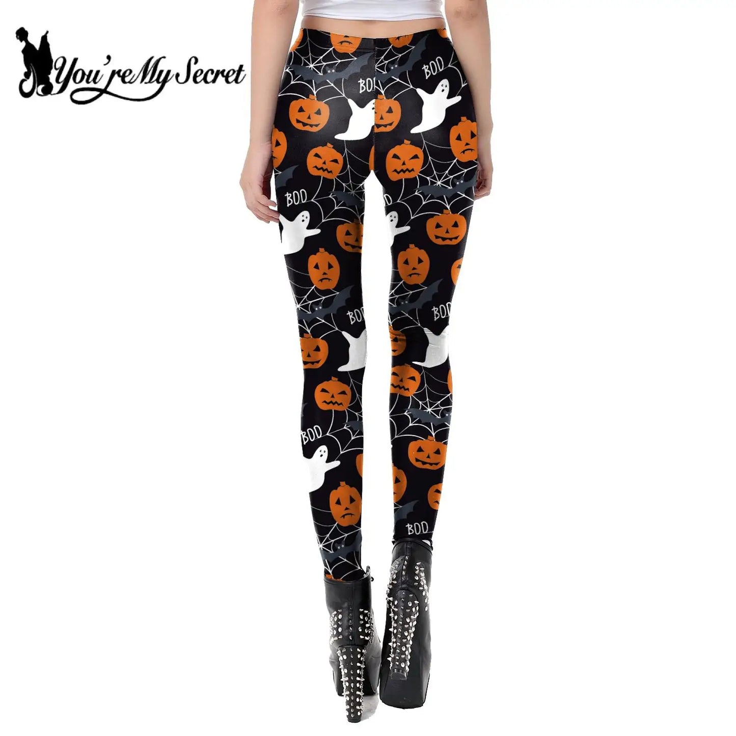 [You're My Secret] Halloween Punk Skull Skeleton Pumpkin 3D Print High Waist Pants 12% Spandex Elastic Sexy Skinny Women Leggins