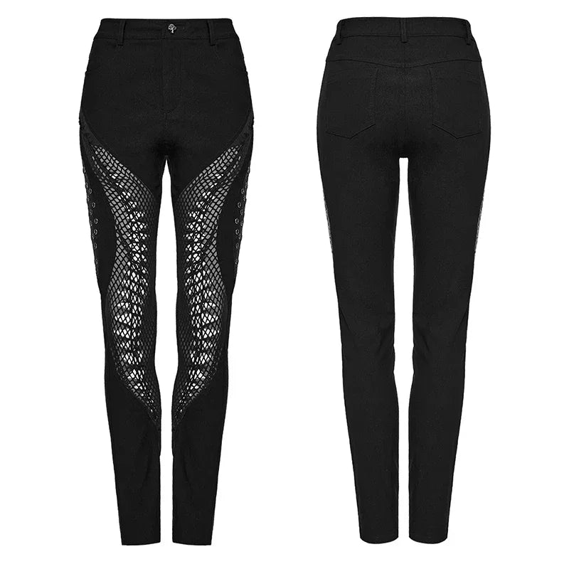 PUNK RAVE Women's Punk Irregular Corns Burnt Pattern Hollow  Trousers Personalized Slim Sexy Black Pants Women Clothing