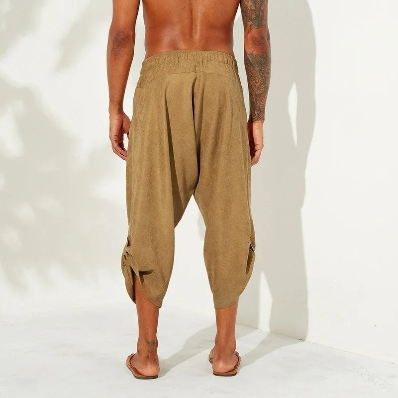 Baggy Beach Harem Pants Cotton Yoga Capri Trouser Loose Drawstring Sweatpants Pockets Boho Men's Aladdin Vikings Pirate Costume