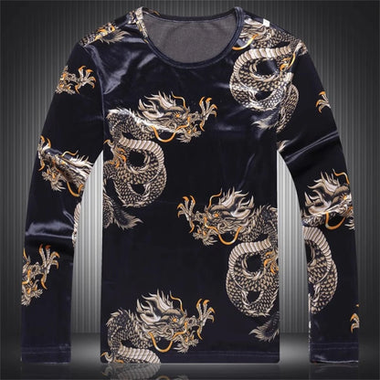 Lucky Cloud Dragon Jacquard T Shirt For Men Long Sleeve Easy Care Autumn High Quality Velour Fashion Casual Luxury T Shirt Homme