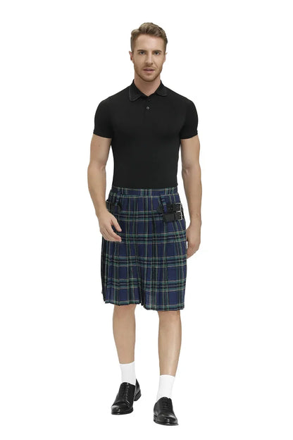 Men Scotland Kilt Traditional Plaid Belt Pleated Bilateral Chain Gothic Punk Hip-hop Avant Garde Scottish Tartan Pants Skirts