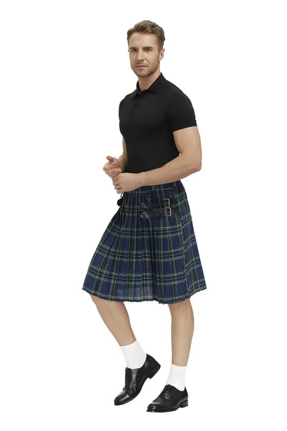 Men Scotland Kilt Traditional Plaid Belt Pleated Bilateral Chain Gothic Punk Hip-hop Avant Garde Scottish Tartan Pants Skirts