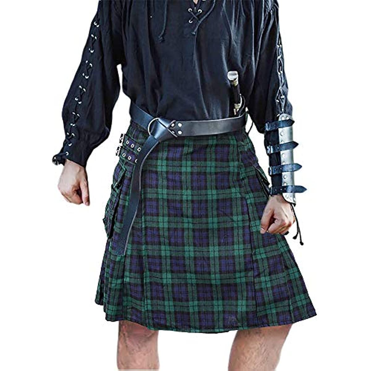 Mens Utility Kilt Pin Scottish Black & Irish Tartan Hybrid Royal Stewart Kilt Pin with Pockets