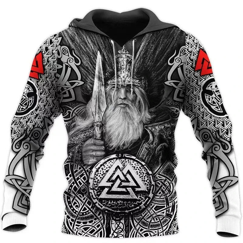 2024 Mens Hoodies Eagle Tattoo Pattern Vikings 3D Printed Fashion Casual Harajuku Hip Hop Autumn and Winter Oversized Sudaderas