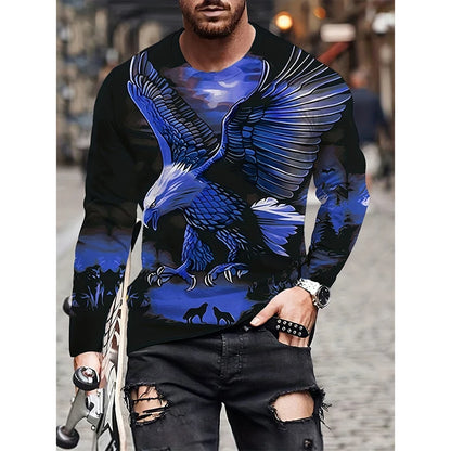 Men's Luxury Pattern Long Sleeve T Shirt Retro Cool Dragon Tiger Animal 3D Printed Round Neck T Shirts Harajuku Streetwear Tees