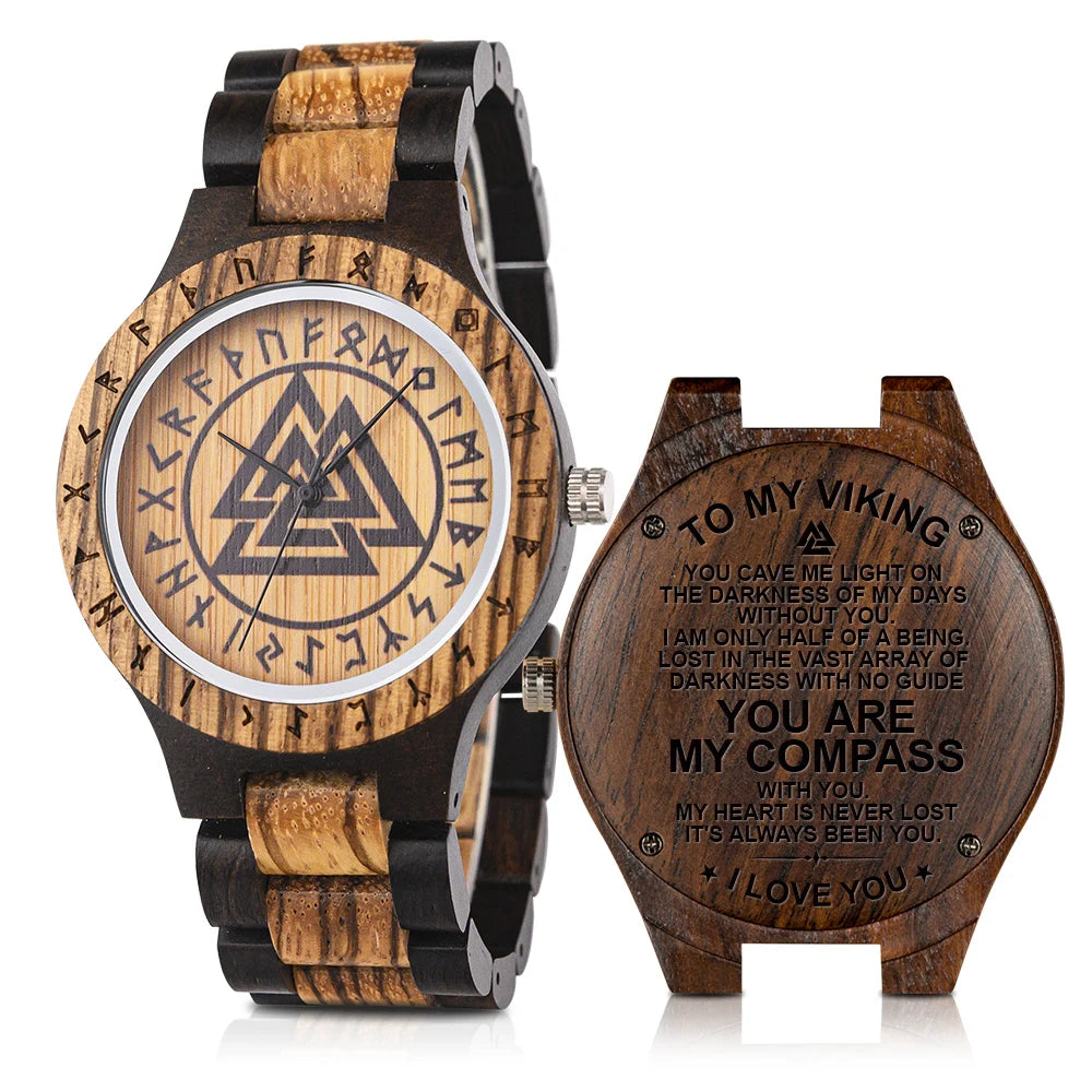 BOBO BIRD Viking Wooden Men Watch with Helm of Awe Unique Runic Circle Vegvisir Valknut Custom Wristwatch Norse Symbol Watches