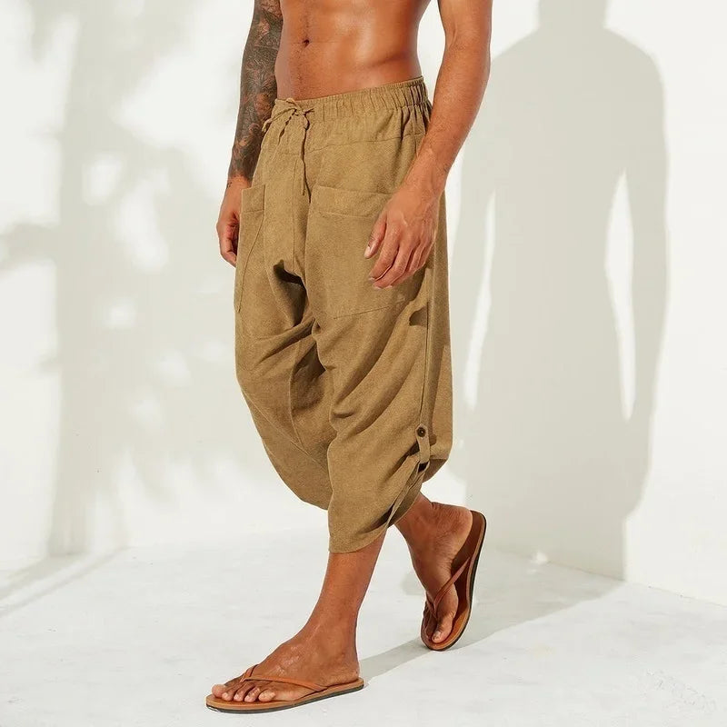 Baggy Beach Harem Pants Cotton Yoga Capri Trouser Loose Drawstring Sweatpants Pockets Boho Men's Aladdin Vikings Pirate Costume