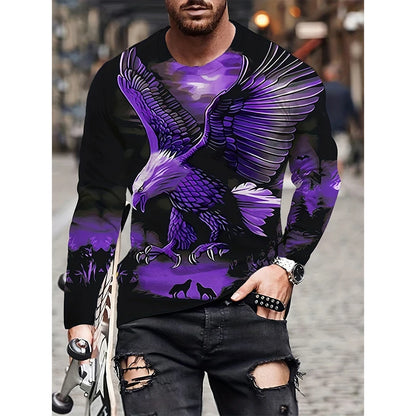 Men's Luxury Pattern Long Sleeve T Shirt Retro Cool Dragon Tiger Animal 3D Printed Round Neck T Shirts Harajuku Streetwear Tees