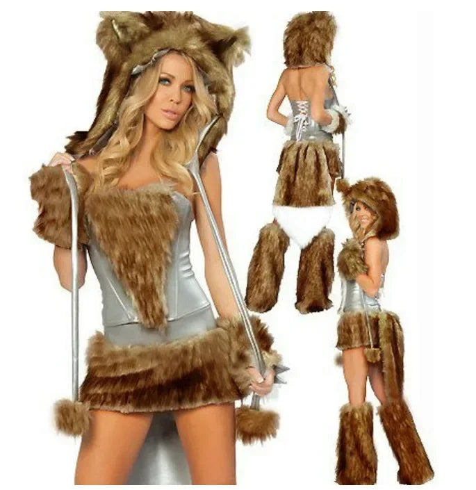 Animal Cosplay Women Furry Wolf Dress Up Suit Cartoon Anime Clothes Halloween Carnival Festival Outfit Party Show Stage Wear