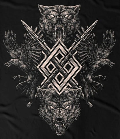 Goth Style Norse Myth Odin Ravens and Wolves T-Shirt 100% Cotton O-Neck Summer Short Sleeve Casual Mens T-shirt Size S-3XL