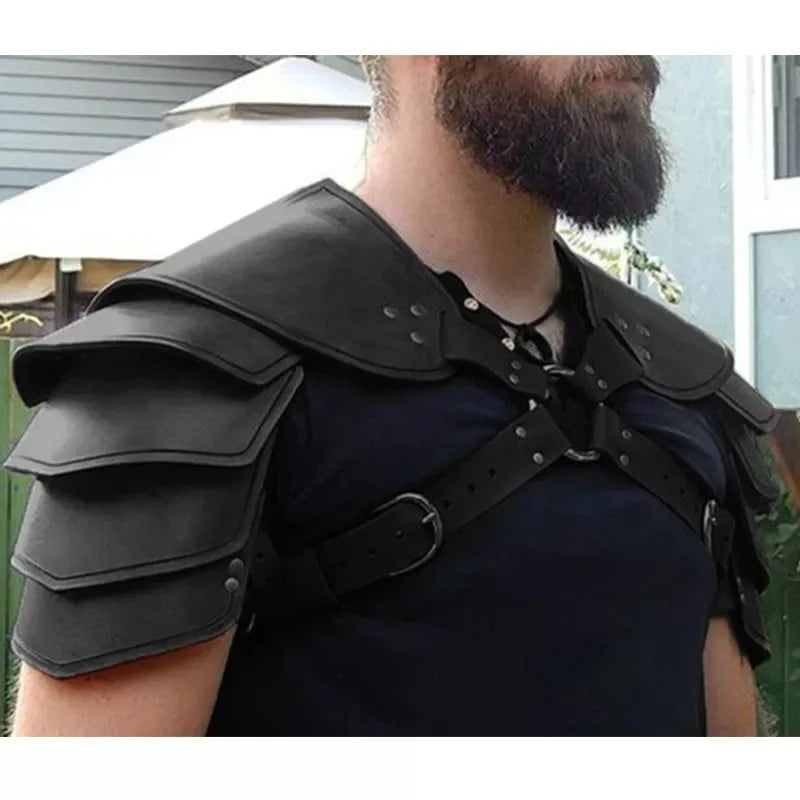 Medieval Steampunk Viking Costume Warrior Knight PU Leather Adjustable Shoulder Armors For Men Women Larp Cosplay Accessory