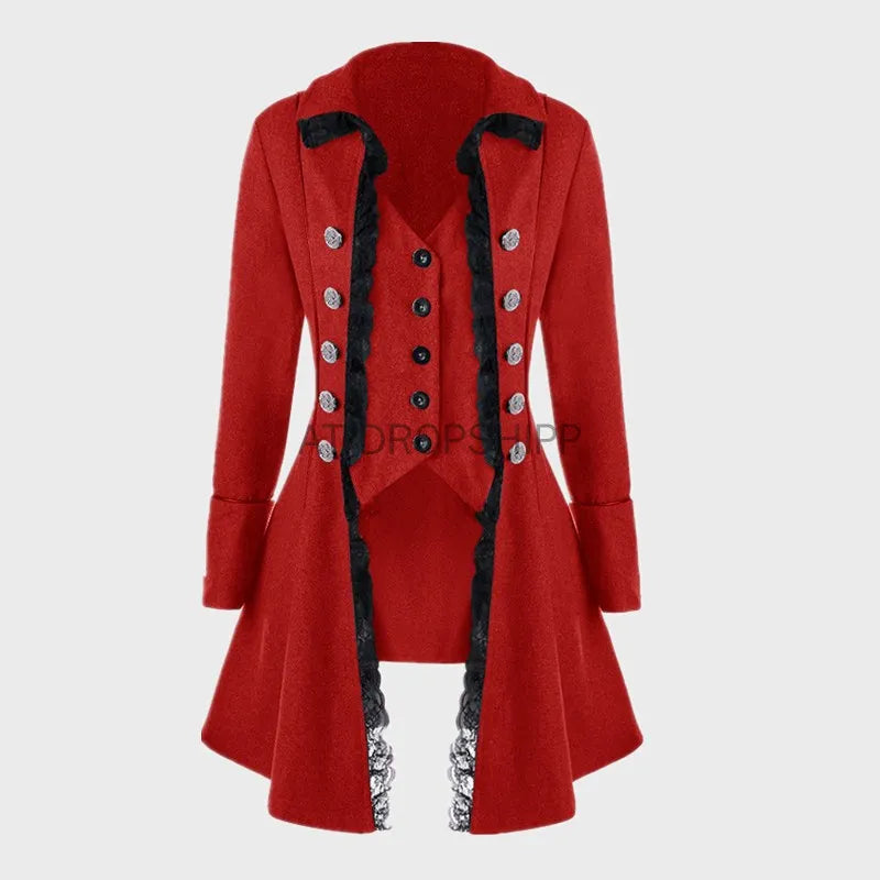 Medieval Retro Red Tuxedo Tailcoat Women Jacket Coats Swallowtail Dust Cosplay Steam Punk Costume Palace Dress Europe Uniform