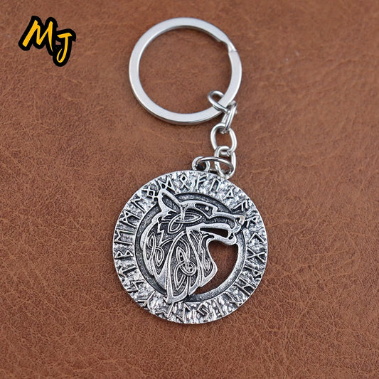 Vintage Viking Wolf Keyholder for Men Nostalgia Norse Symbol Rune Women Car Keychain Scandinavian Amulet Jewelry Accessories