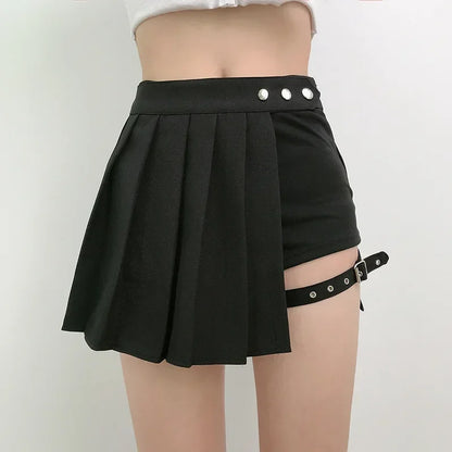 Punk Mall Goth Shorts Skirt Women Y2k E-girl Streetwear Harajuku Leg Ring Buckle Detachable High Waist Emo Alt Clubwear