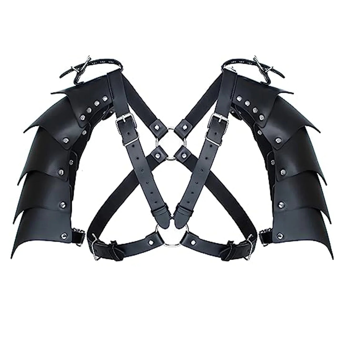 Retro Punk Shoulder Armor Men Steampunk Leather Medieval Pauldrons Viking Knight Chest Belt Suspender Cosplay Costume Accessorie