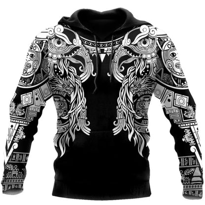 2024 New Hoodie 3d Viking Harajuku Print Pullover Men's Hooded Sweatshirt Oversized Vintage Male Clothing Fall Long Sleeve