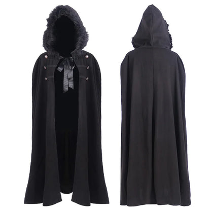 Men's Medieval Costume Cloak Winter Fur Collar Larp Viking Cosplay Cape coat High Quality Gothic Women Cape Halloween Costume