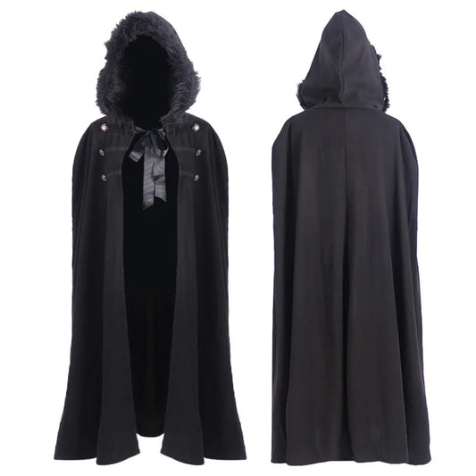 Men's Medieval Costume Cloak Winter Fur Collar Larp Viking Cosplay Cape coat High Quality Gothic Women Cape Halloween Costume