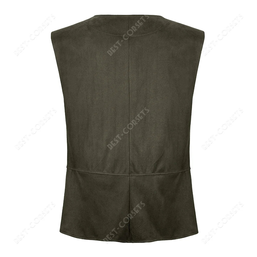 Medieval Vest Men Costume Renaissance Vest Steampunk Lace-Up Pirate Vest Plus Size Gothic Waistcoat Brown