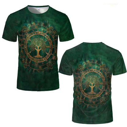 Viking Tattoo 3D Printed Men T-Shirt Tree Of Life Graphics With Triquetra T Shirt Nordic Warrior Style Vintage Designer Clothing