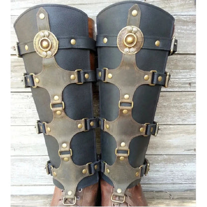 Medieval Renaissance Greaves Boots Shoes Cover Leather Leg Armor Larp Viking Warrior Knight Costume Strap Puttees For Men Women