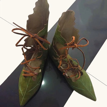 2024 Medieval Gothic Retro Elf Witch Leaves Lace Up Shoes For Women Men Cosplay Costume Carnival Party Knight Boots Accessories