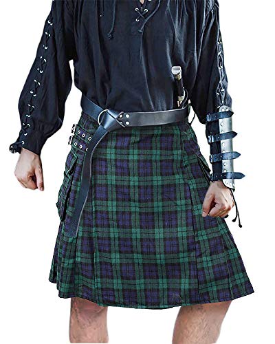 Mens Utility Kilt Pin Scottish Black & Irish Tartan Hybrid Royal Stewart Kilt Pin with Pockets