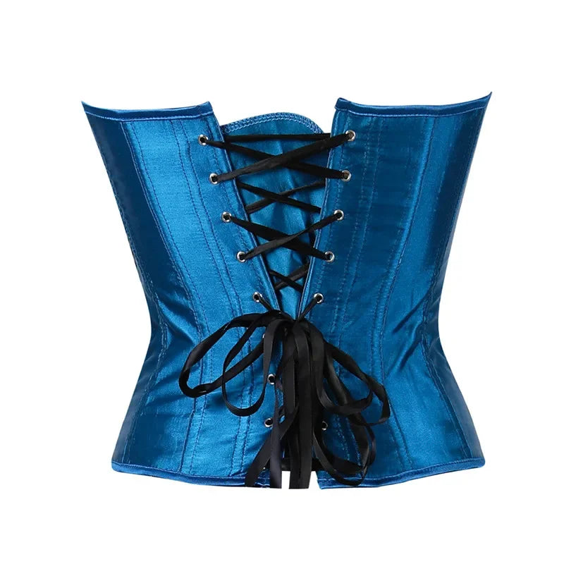 Women's Sexy Corset with Feather Lace Up Satin Overbust Bustier Top Ladies Shaper Peacock Floral Princess Costumes