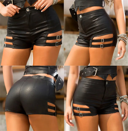 Women Sexy Faux Leather black Shorts Girl High waist Nightclub pole dance Hot Shorts YF049-#838