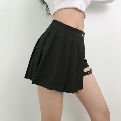 Punk Mall Goth Shorts Skirt Women Y2k E-girl Streetwear Harajuku Leg Ring Buckle Detachable High Waist Emo Alt Clubwear